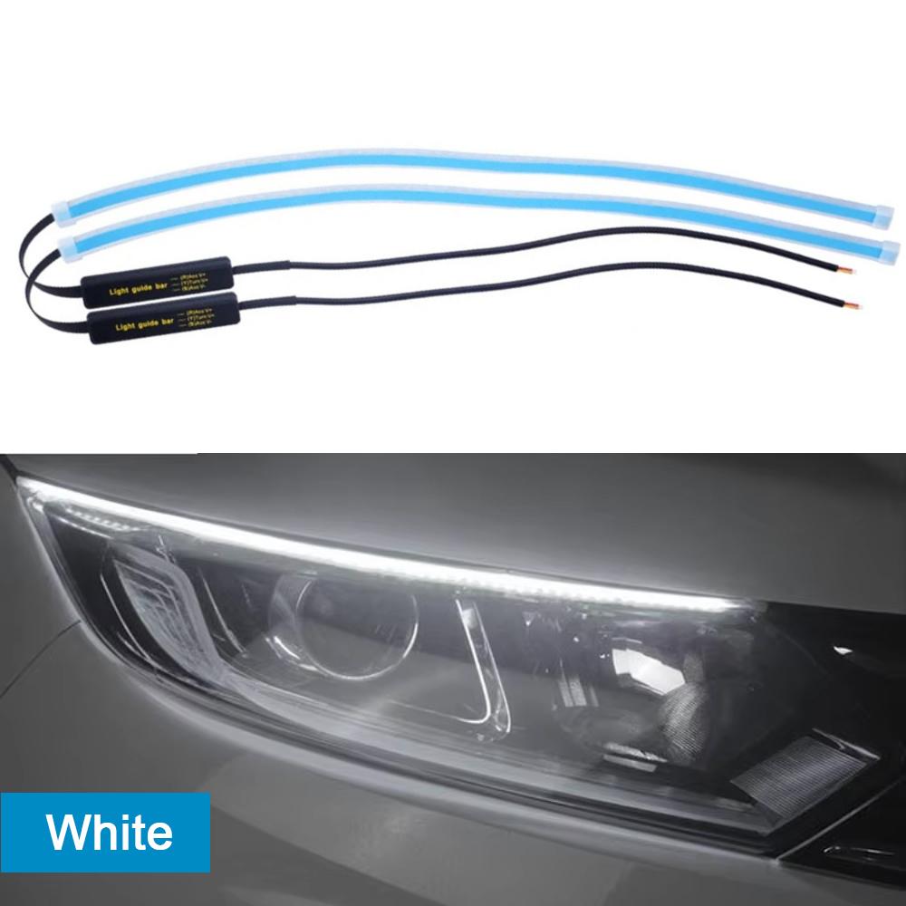 2PCS 12V Led Guide Headlight Strips Car Daytime Running Light 45cm Flow Turn Signal Strip DRL Ambient Light White Yellow