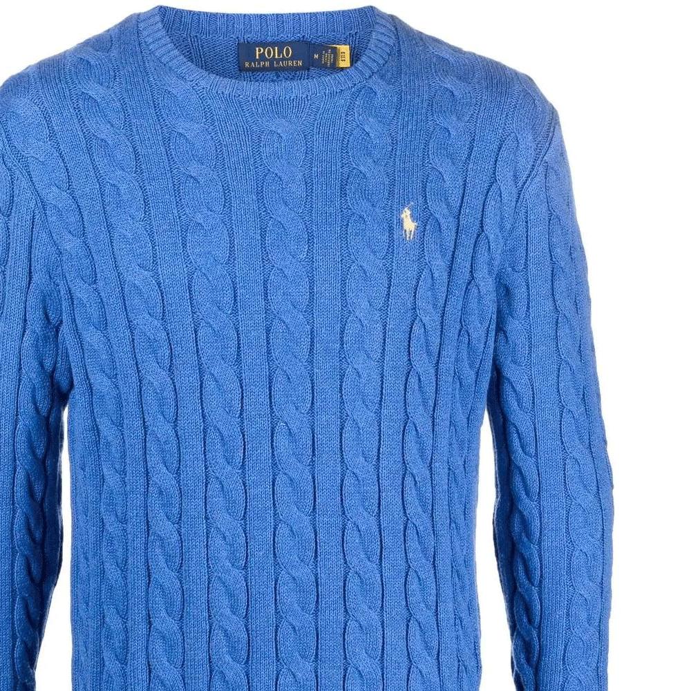 Polo Ralph Lauren FW22 Solid Color Small Pony Embroidered Cable Knit Crew Neck Long Sleeve Sweater Men Sweater Blue 710775885-037
