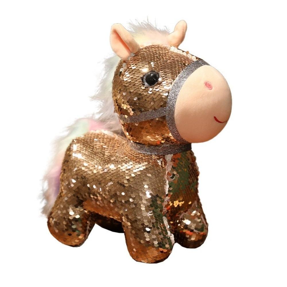 Stuffed Pretty Flashing Horse Plush Doll Colorful Sequined Pony Decor Festival Decoration