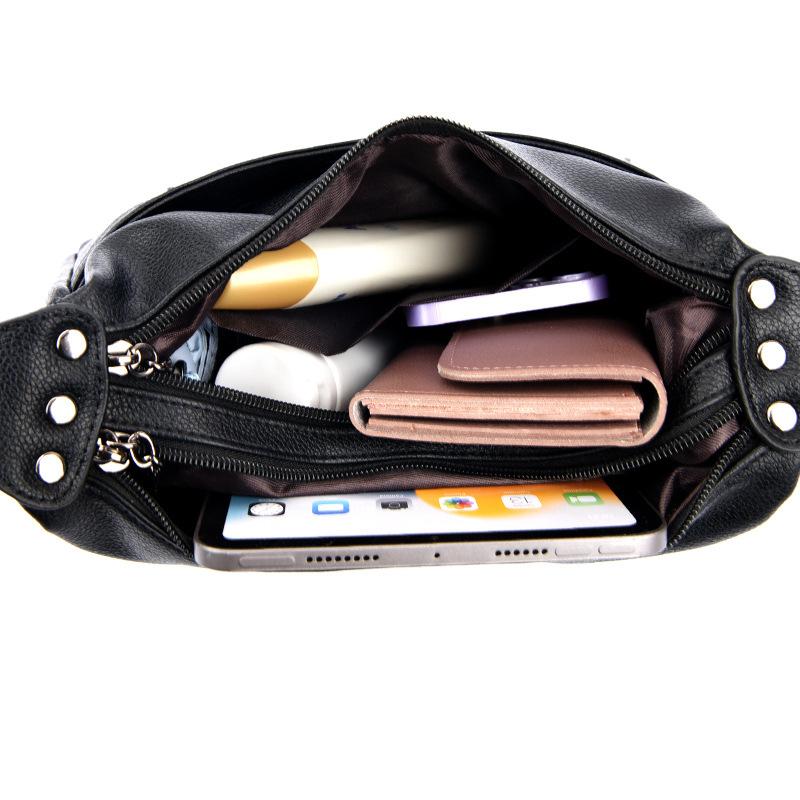 Large Capacity Middle-Aged Mother Bag Women's Multi-Layer Shoulder Bag Soft Leather Crossbody Bag Mobile Phone Bag