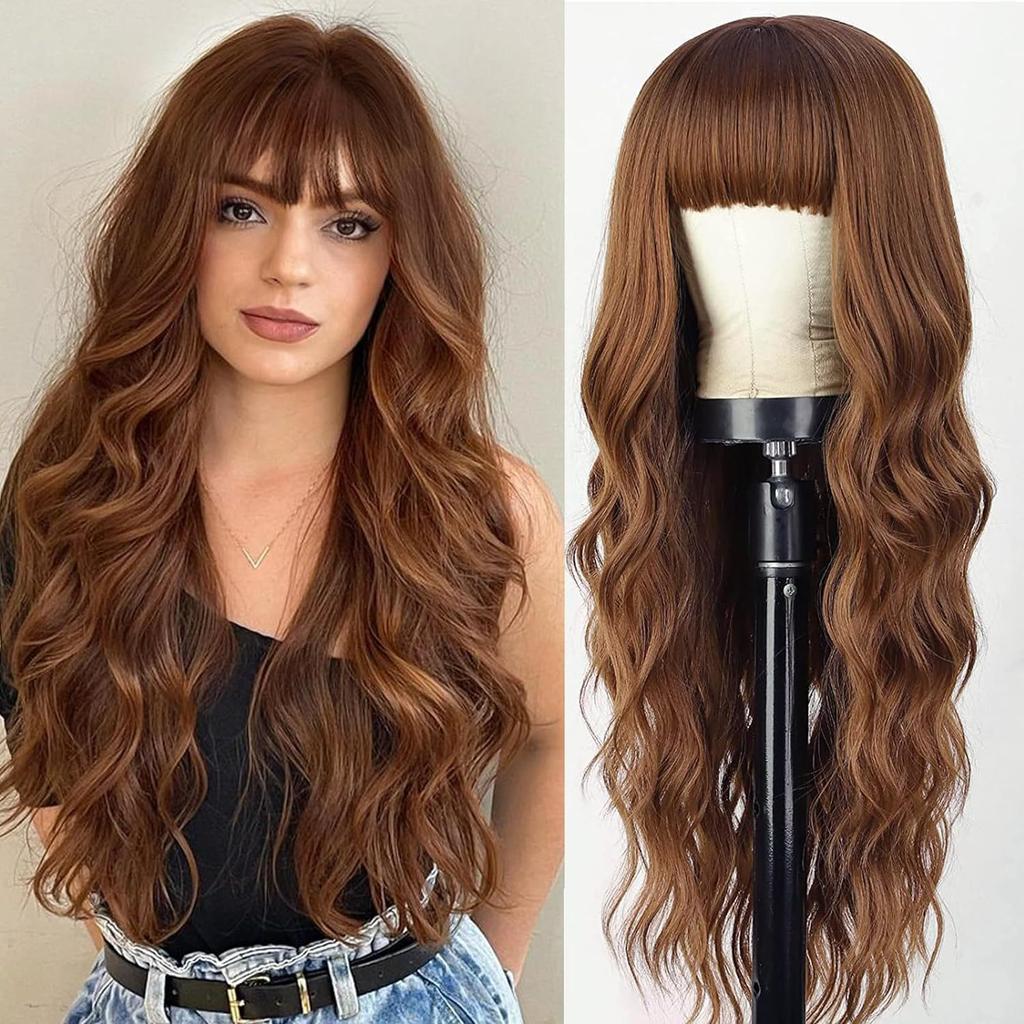 Wig Qi bangs light gold corn hot water ripple long curly hair chemical fiber headgear European and American wig