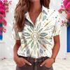 Women Plus Size Short Sleeve Vintage Magnolia Jewel Floral Print Shirt Lapel V Neck White Button Down Casual Loose Blouse Daily Wear Tops