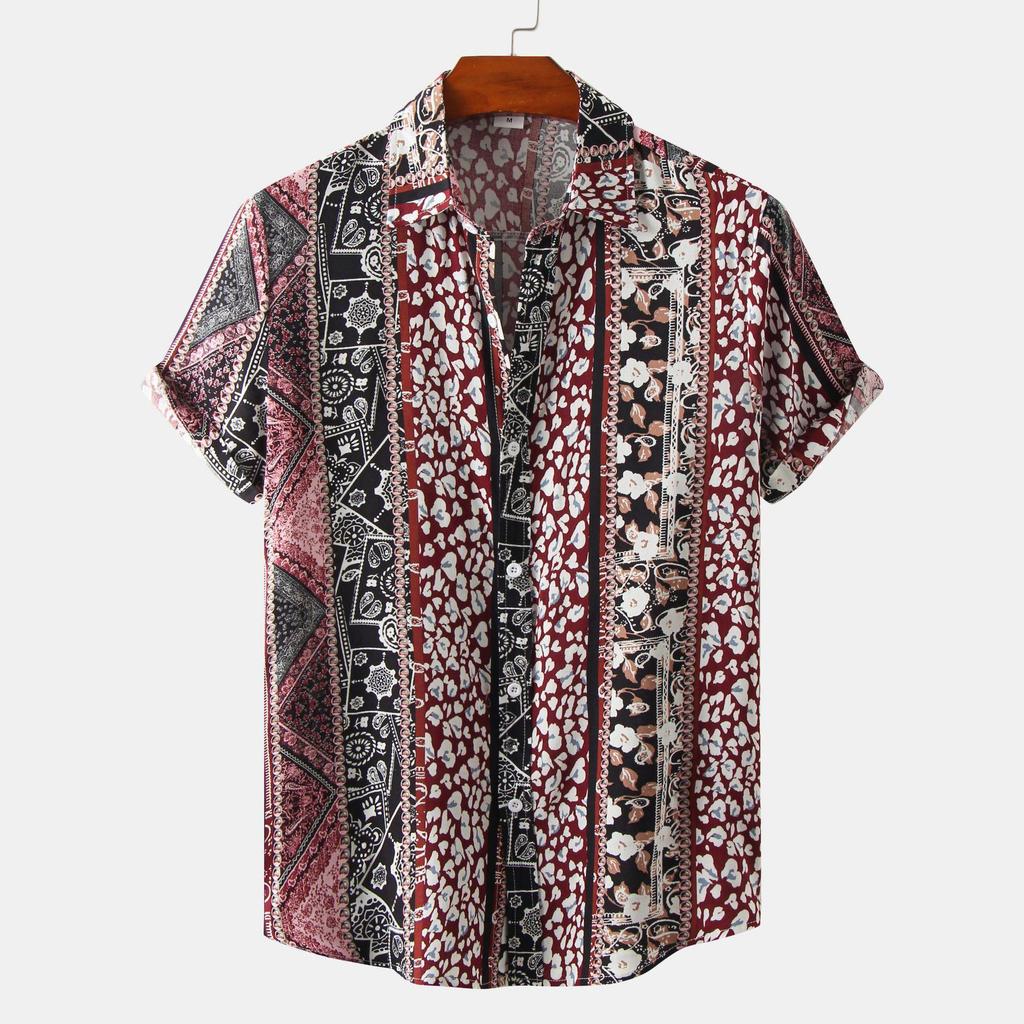 2022 Summer Men's Short Sleeve Floral Shirt - European and American Style
