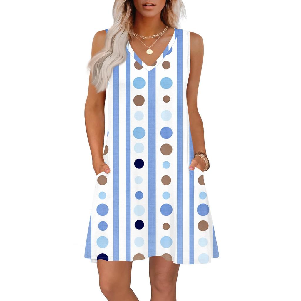Женские летние платья свободного кроя с принтом V-образным вырезом без рукавов сарафаны пляжное гавайское платье с карманами
