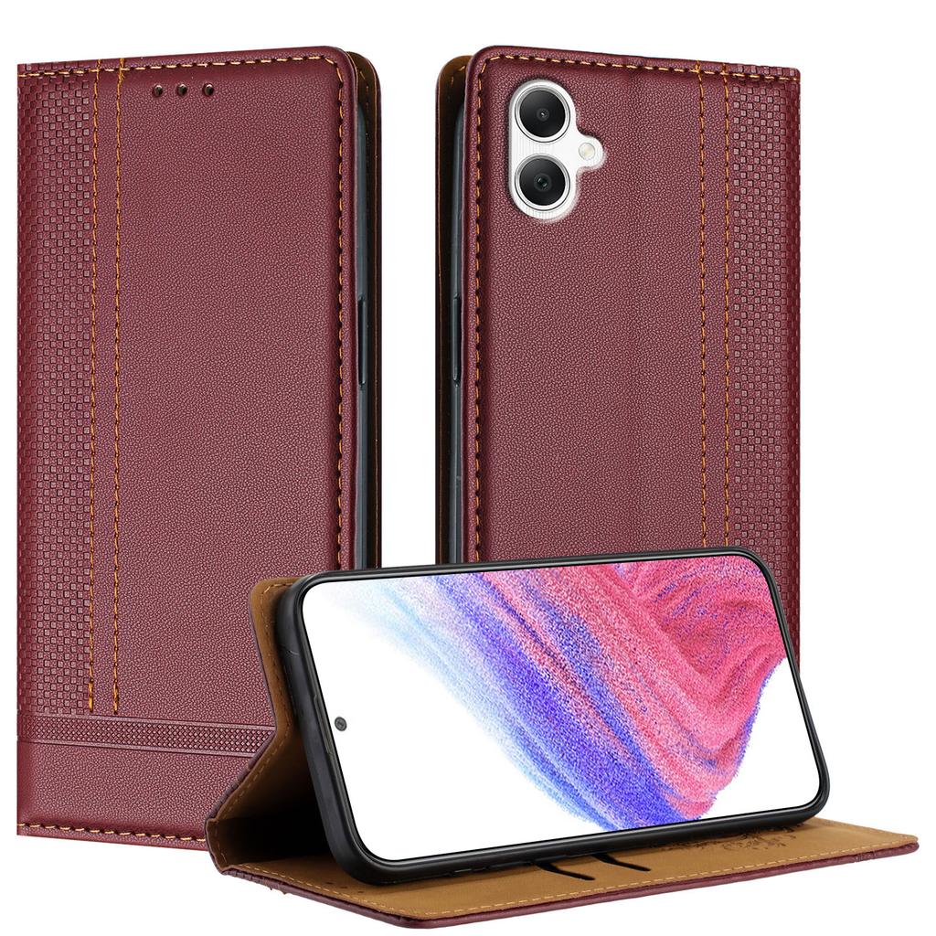 For Samsung Galaxy A06 5G/Galaxy A06 4G Case L-Shaped Grid Pattern Leather Stand Phone Cover with Card Slots