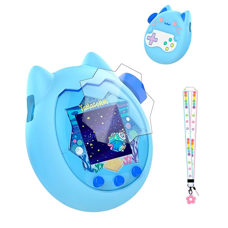 Для Tamagotchi Paradise Мягкий силиконовый чехол и прозрачная защитная пленка для экрана из ТПУ, Полная защита на 360 градусов с ремешком серии "Цветы", Защита от царапин и ударов