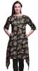 Black Artistic Leaf & Floral Printed Asymmetrical Kurti Tops For Women Indian Summer Dress Tunic