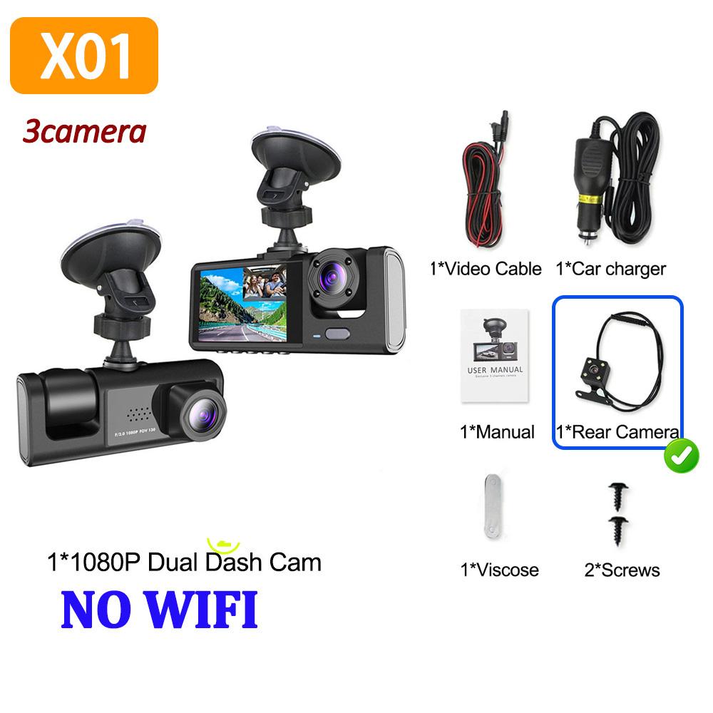 3-канальная видеокамера для автомобиля 1080P Автомобильная камера WIFI Видеорегистратор 2 объектива Камера переднего и заднего вида Автомобильный видеорегистратор Черный ящик Автомобильные аксессуары