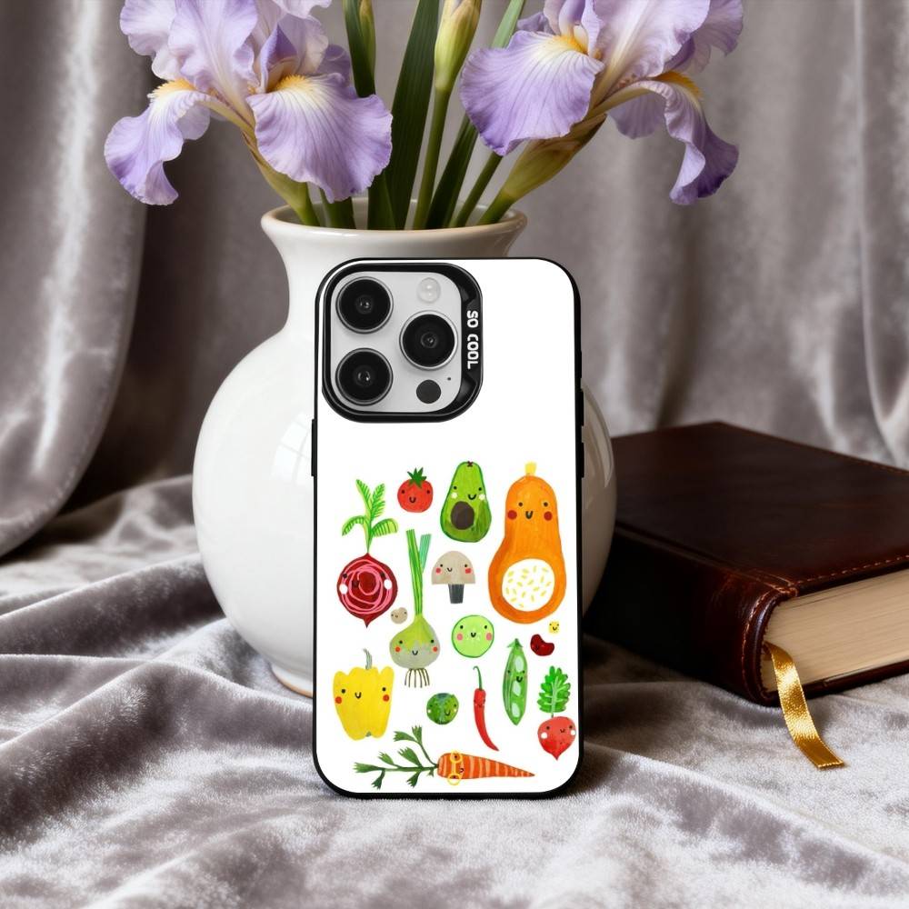 INS CUTE Organic Vegetable Phone Case For iPhone17,16,15,14,13,12,11 Plus,Pro Max Black Candy silver phone case
