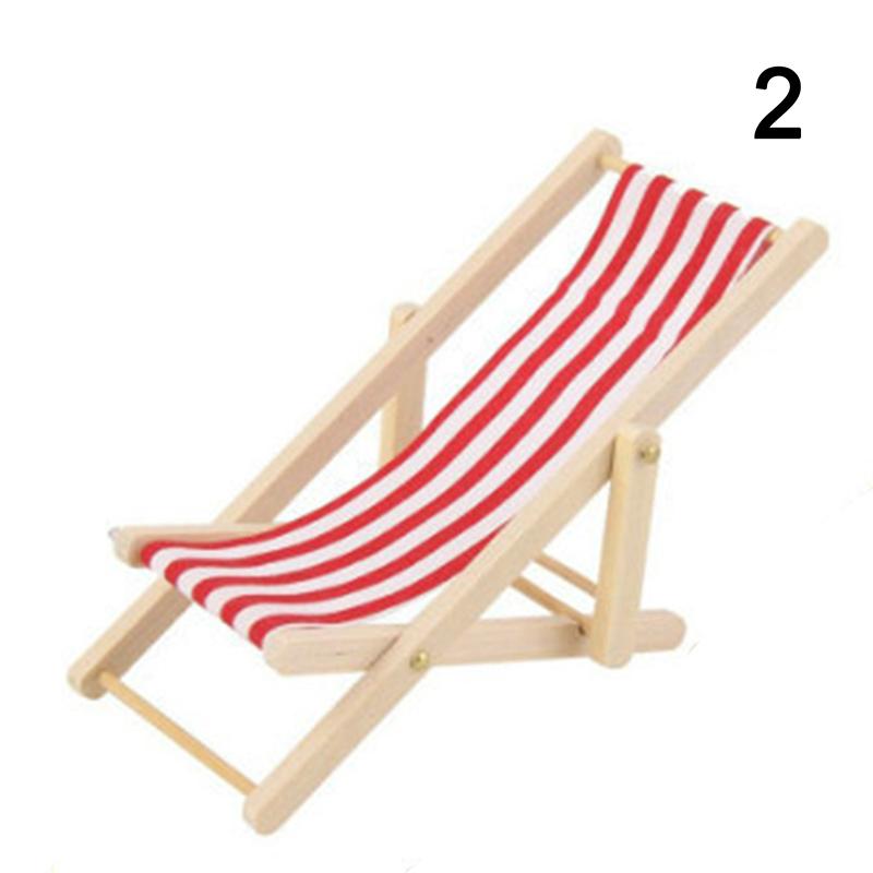1:12 Mini Foldable Wood Beach Chair Recliner Sunbathing Chair Chaise Dollhouse