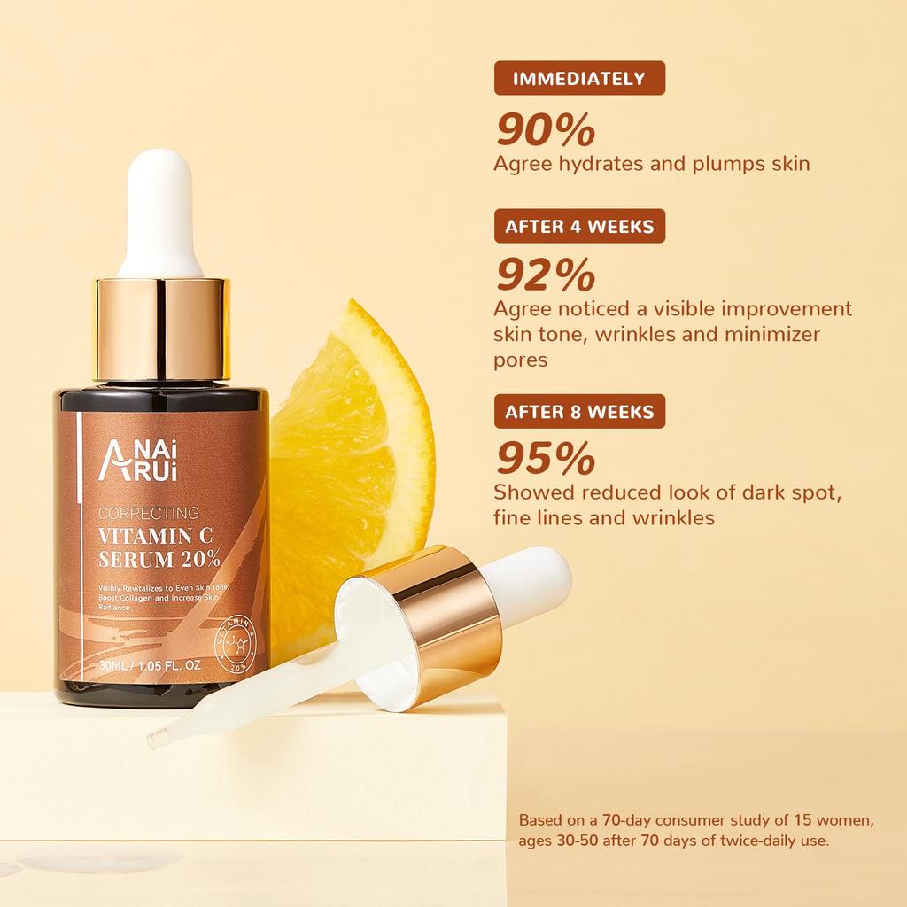 ANAiRUi Сыворотка для лица с 20% витамина С, антиоксидантная увлажняющая уходовая косметика с гиалуроновой кислотой и витамином Е, 30 мл