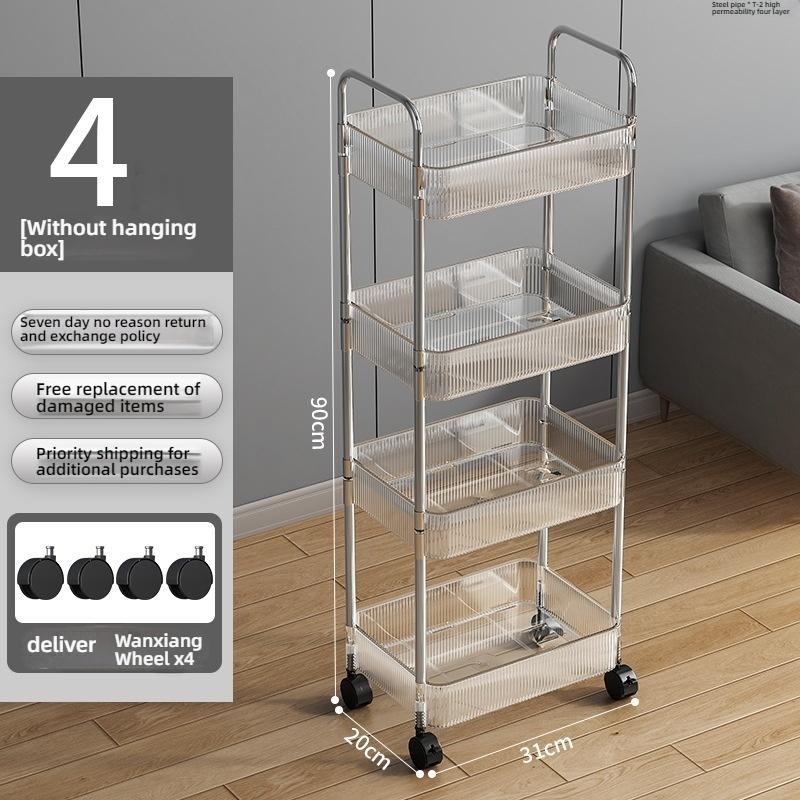 Новая акриловая тележка для хранения на колесиках 2025 года - прозрачная многоярусная стойка для хранения, подходит для кухонных и гостиных стеллажей для хранения