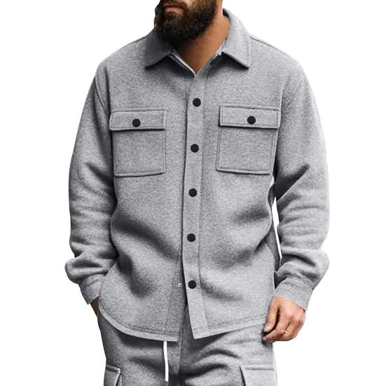Мужская куртка-пальто с лацканами, длинным рукавом, однобортная, повседневная куртка с накладными карманами, однотонная, весенне-осенняя куртка, универсальная верхняя одежда