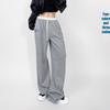 Trendy Women's Elastic Waist Color Block Sweatpants, High Waist Drawstring Loose Wide Leg