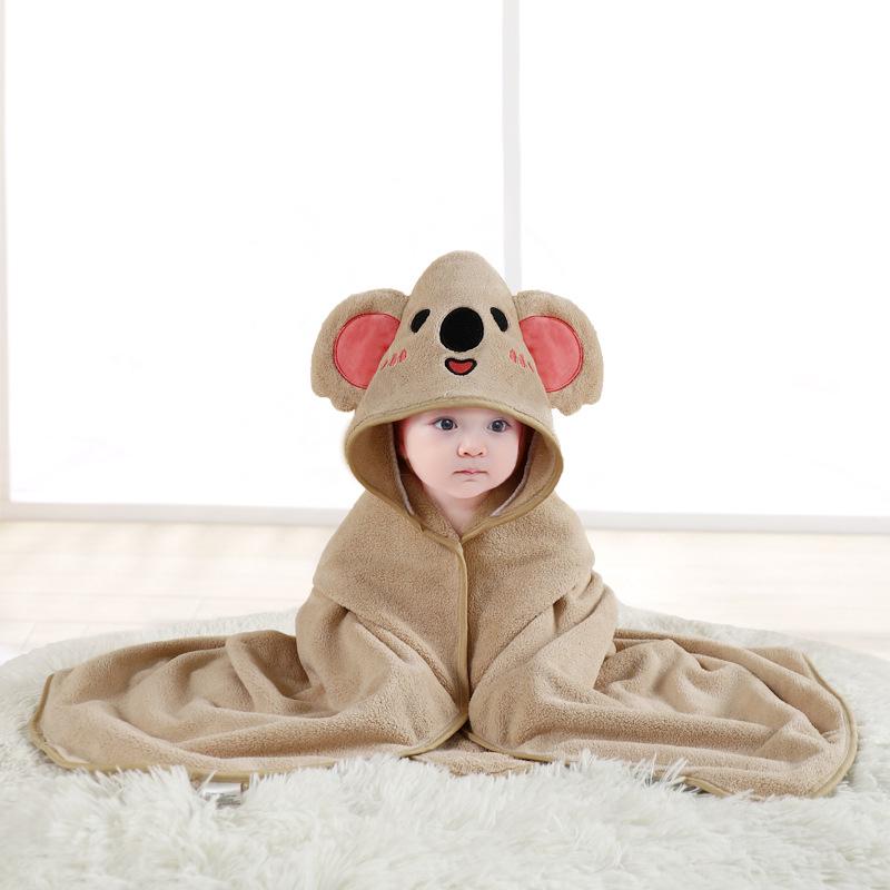 Newborn Cartoon Hooded Swaddle Blanket - Absorbent Coral Fleece for Spring & Autumn