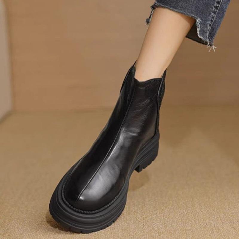 Fur Platform Ankle Snow Boots Winter Plush Warm Leather Shoes Brand 2025 Trend Retro Chelsea Cozy Walking Non Slip Botas Mujer