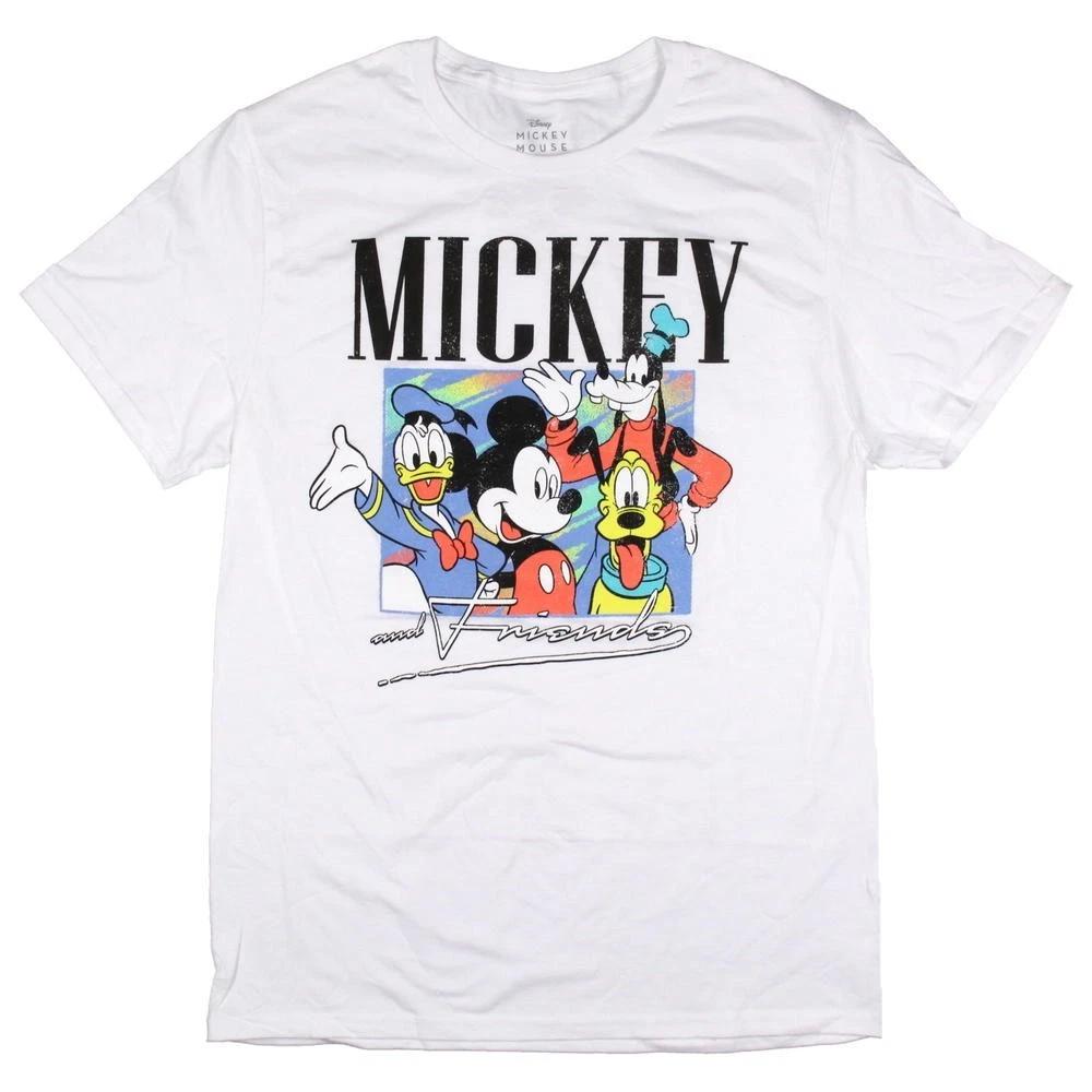 Disney Mickey Mouse Mens Mickey & Friends Distressed Graphic White Shirt New XL