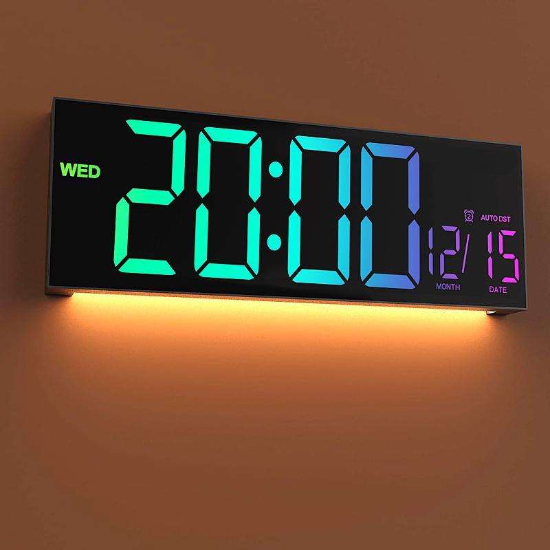 16,2'' Большие цифровые настенные часы с дистанционным управлением Большой светодиод/Двойной будильник/8 цветов RGB Цифровой будильник Электронные часы
