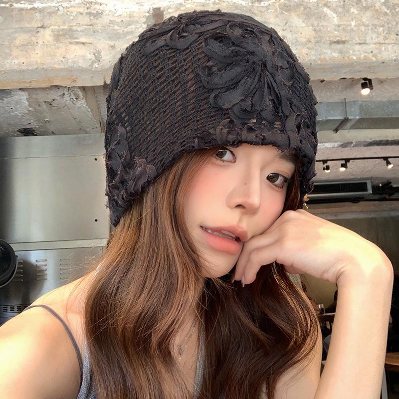 Korean 3D Flower Beanie for Women - Spring/Summer Fashion, Breathable, Lightweight, Large Head Fit, Slouchy Style