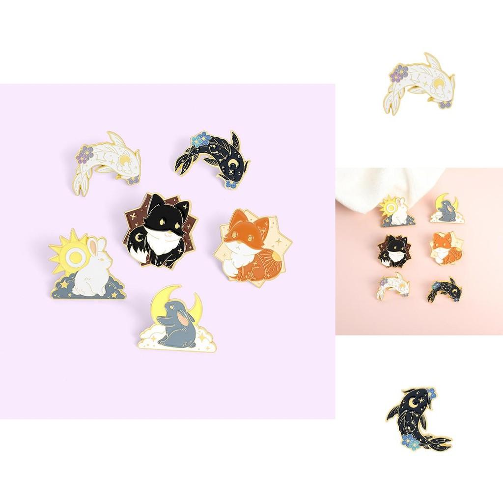 Креативная брошь для пары животных, крутая мультяшная брошь с дизайном рыбок тай-чи, черный и белый кролик