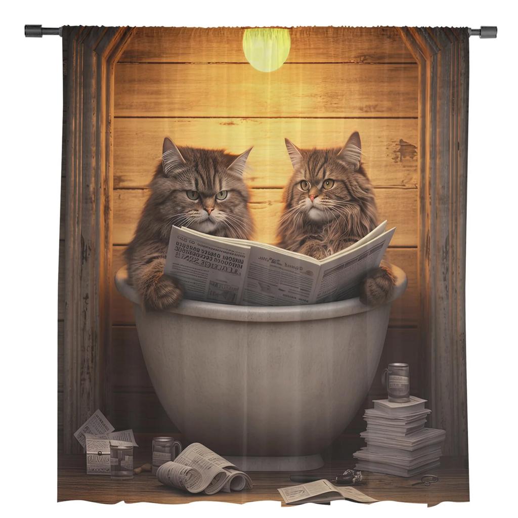 Кошка Газета Прозрачные шторы для ванной для гостиной Спальня Тюлевая занавеска для кухни Вуаль Шторы Жалюзи Панели