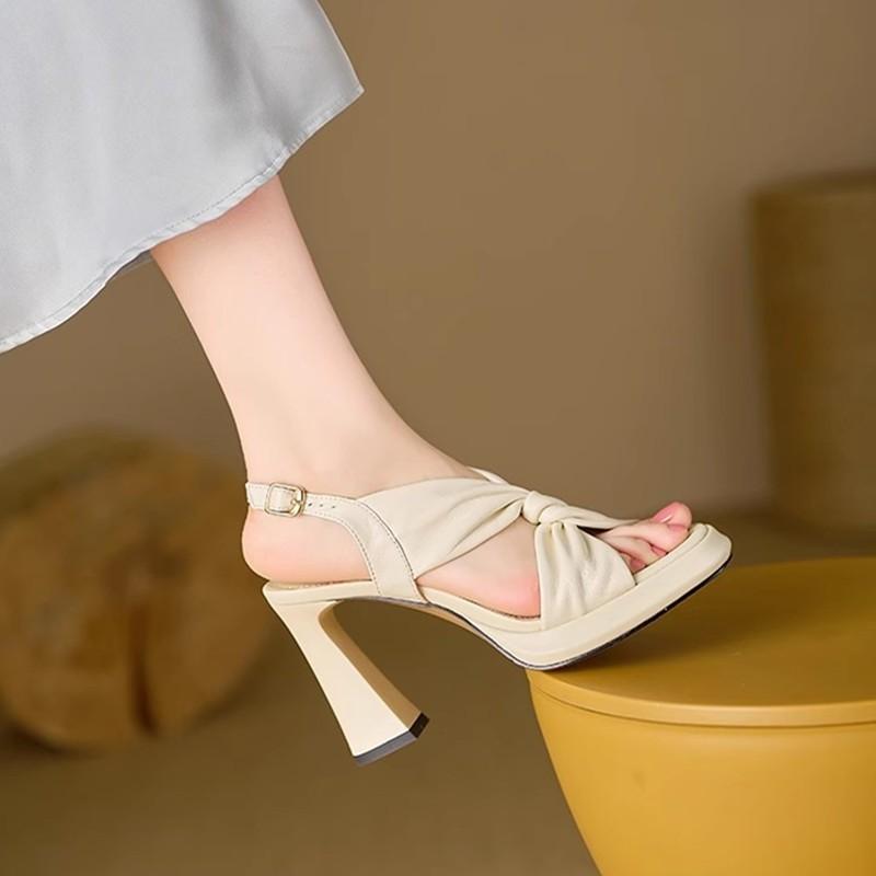 Мода 2025 Лето Женские Сандалии Тренд Однотонные Удобная Толстая Подошва Высокий Каблук Новый Бренд Дизайнер ПУ Уличные Вечерние Платье Сандалии