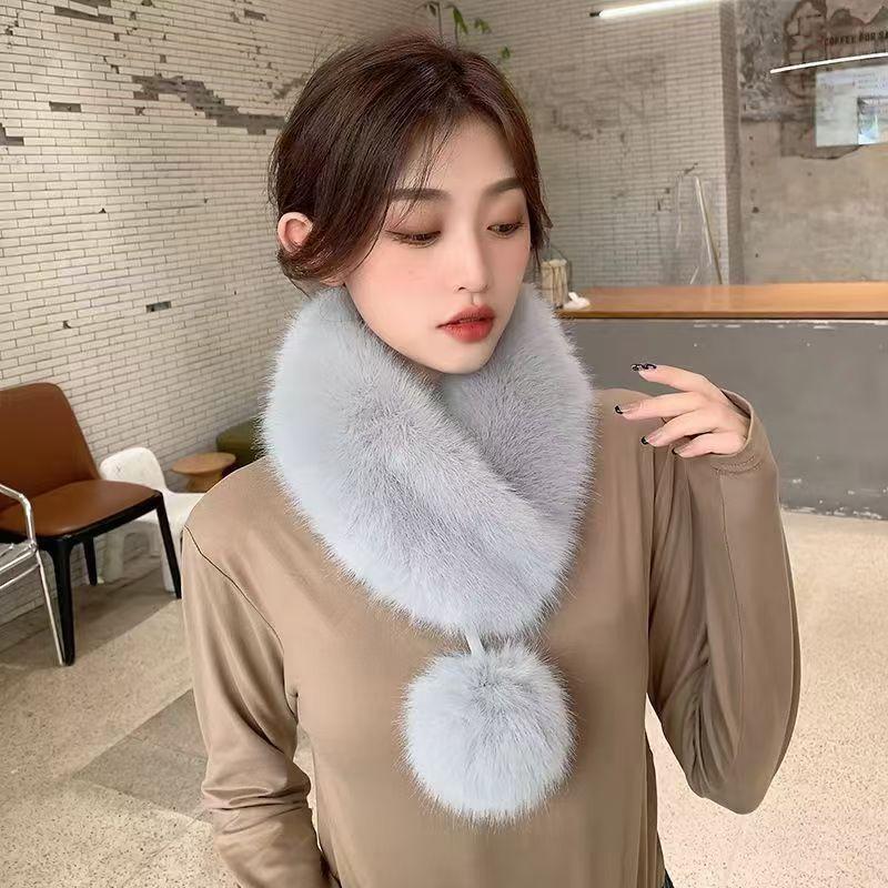 Luxury Velvet Texture Winter Outdoor Warm Scarf Solid Color Soft Faux Fur Collar Thickened Neck Scarf For Women