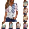 Women's T Shirt Print Button Short Sleeve Daily Weekend Fashion Basic V- Neck Regular Top