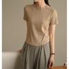 Three-dimensional Line Design Sense of High Elastic Thread Cotton T-shirt Women's New Summer Round Neck Short-sleeved Top