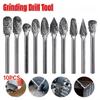 10pcs Tungsten Carbide Burr Set Milling Cutter Kit File Rasp Carve Engrave Metal Wood Aluminium Plastic Stone Rotary Tool Power Drill