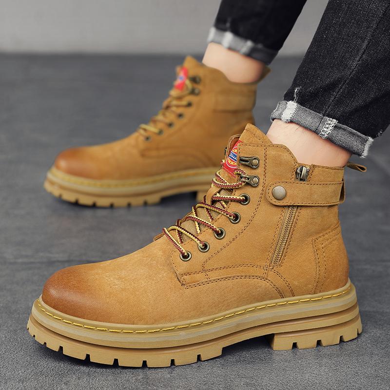 Высокие мужские ботинки, высококачественные мотоциклетные ботинки, зимние меховые теплые кожаные ботинки, повседневные уличные короткие ботинки, рабочая обувь