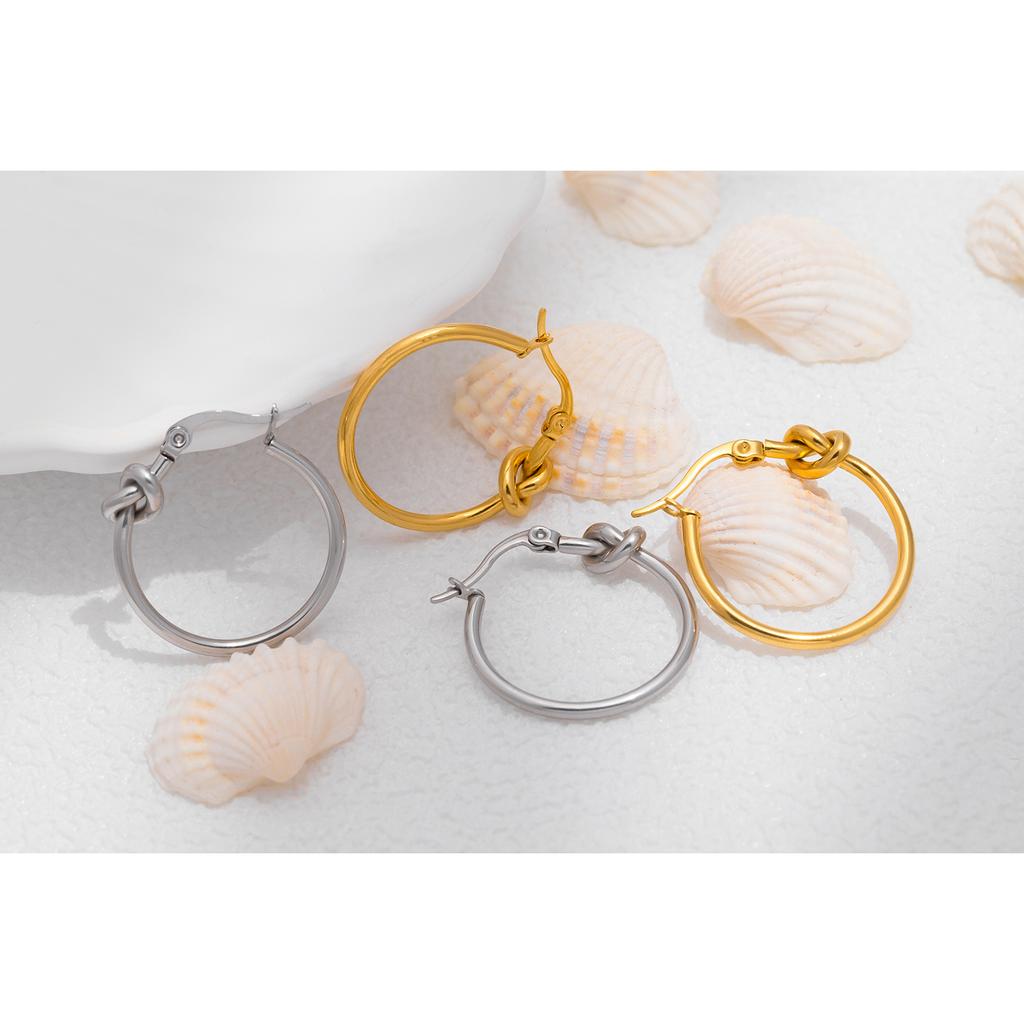 Минималистичные круглые серьги с узлом для женщин, круглые серьги из нержавеющей стали для ювелирных изделий