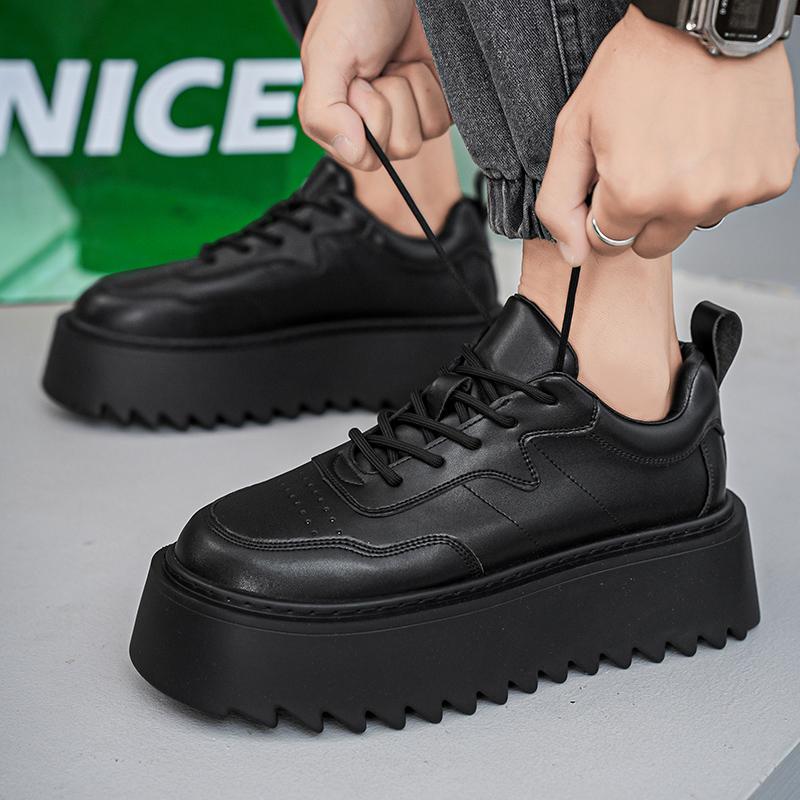 Кроссовки повседневные мужские из натуральной кожи белые туфли модные высокие на платформе с плоским носком