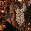Trendy Satin Hair Bows Large Halloween for Women Girls, Vintage Ribbon Barrette Clips with Long Non-slip Spring Tails, Ghost/Pumpkin/Blood Mouth Print