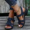 Women's Shoes Summer 2022 Plus Size Fish Mouth Flowers Velcro Sandals Women Wedge Comfortable Roman Sandals Women Leather Sandals