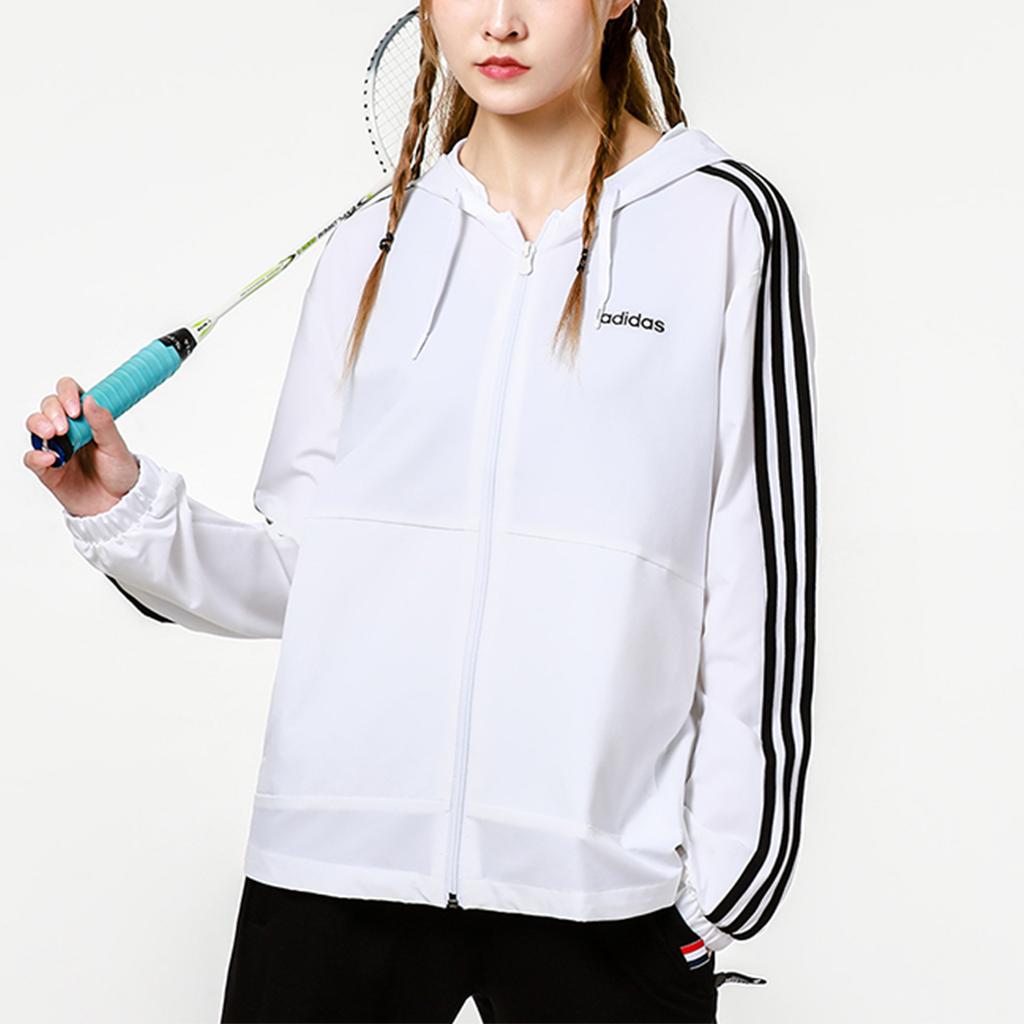 Adidas Neo Training Sports Полосатая свободная куртка с капюшоном Женские куртки Белые H36745