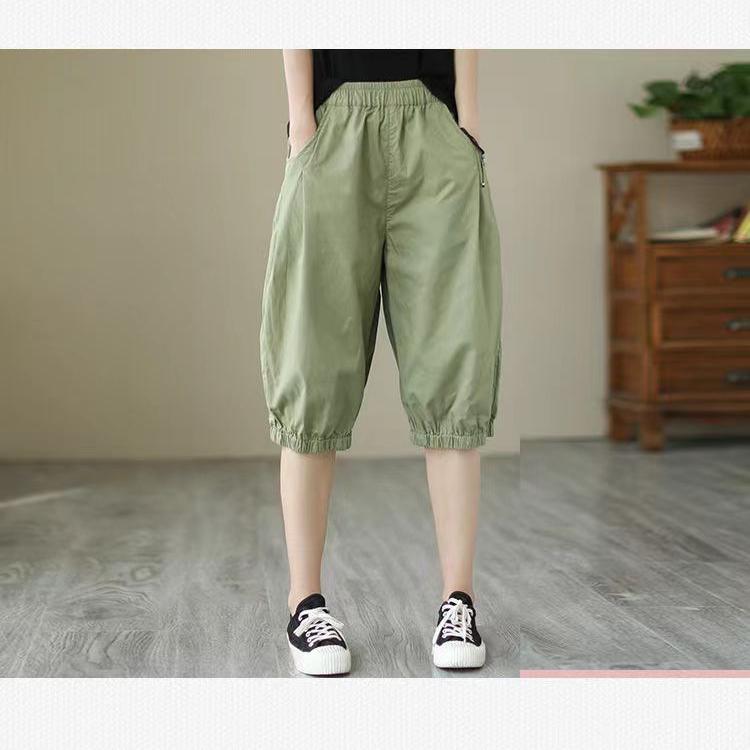 High Waist Elastic Waist Thin Cotton Harlan Pants Wide Leg Short Shorts Women Loose Plus Size Casual Pants