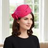 British Style Pillbox Hat Solid Color Topper Hat Elegant Wool Bow Hat with Veil  Bride