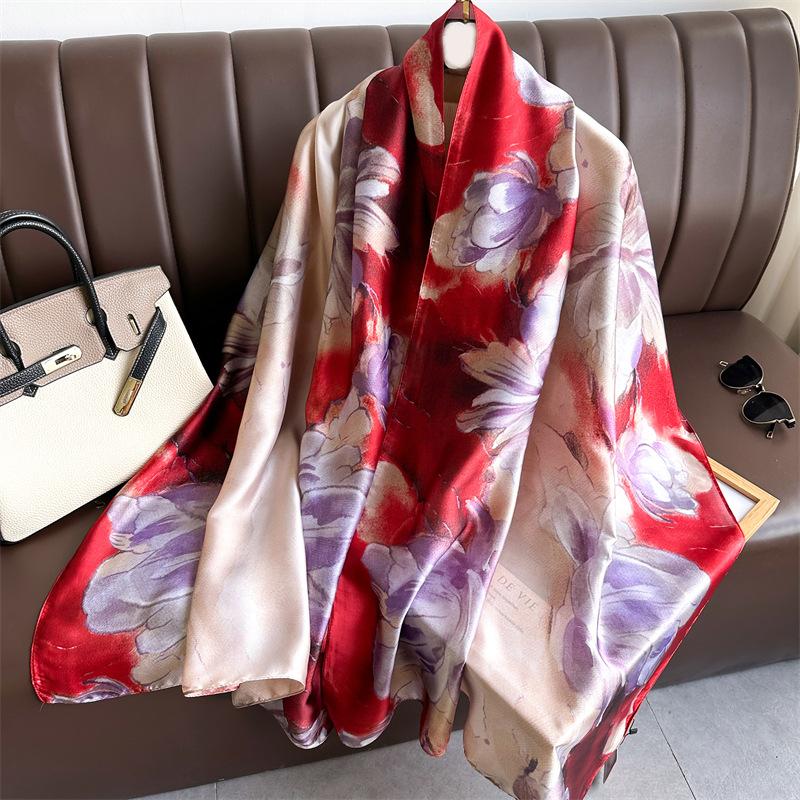 New Four Seasons Available New Silk Large Size Thin Outer Wear Neck Protection Scarf Sunscreen Warm Beach Towel For Women