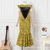 Plus Size Women Round Neck Sleeveless Print Fishtail Ruffled Plus Size Dresses