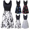 Womens Retro Floral Print Sleeveless Cotton Dress With Round Neck For Summer Vintage Style