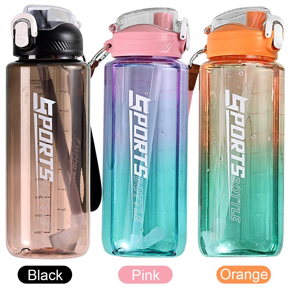 Портативная чашка для питья, 1000 мл, герметичная спортивная бутылка для воды, градиентная чашка для воды, без BPA, с маркировкой емкости для фитнеса и спорта