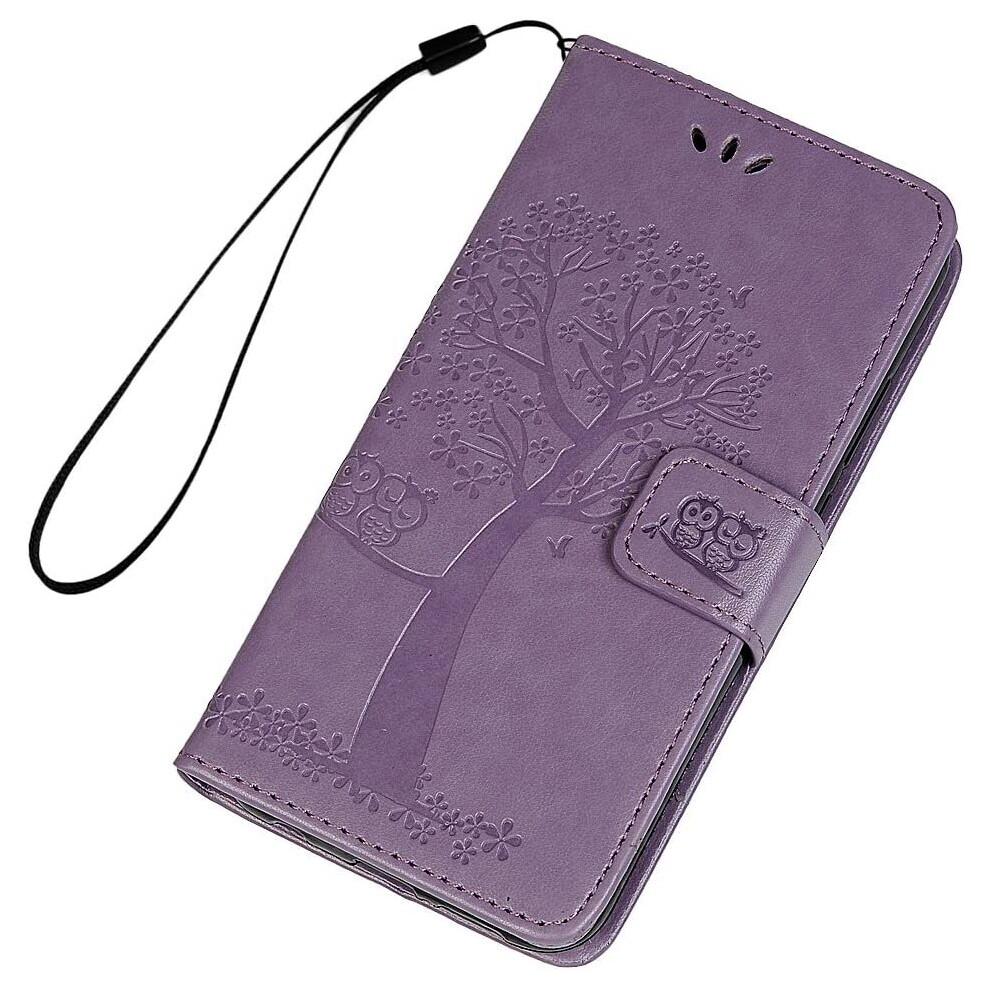 iPhone SE 2020 Phone Case Shockproof PU Leather Flip Wallet Owl Tree Embossed Case Protective Cover