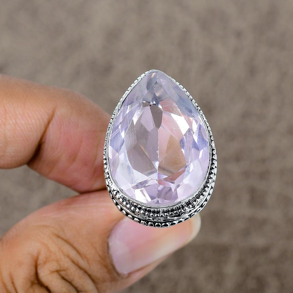 Pink Kunzite Genstone Handmade 925 Sterling Silver Jewelry Ring Size 6.5 KKG-475