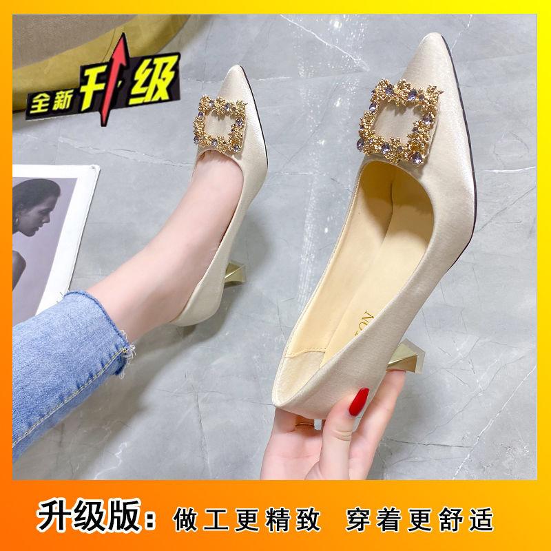Универсальные французские туфли на высоком каблуке, женские модные туфли с острым тонким каблуком и стразами, весна-осень 2025 года, новинка