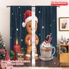 2pcs 2D Flat Printing Merry Christmas Popular Curtains Gingerbread Man with Hot Cocoa and Candle Polyester Without Electricity