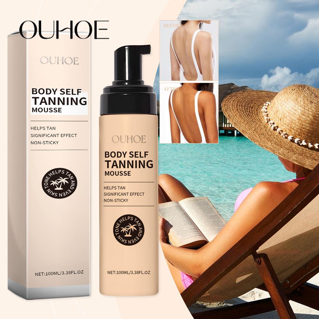 Ouhoe 100ml Sunless Self Tanning Mousse QuickDry Bronze Bronzer Natural Looking Tan for Face and Body Waterproof Outdoor Formula