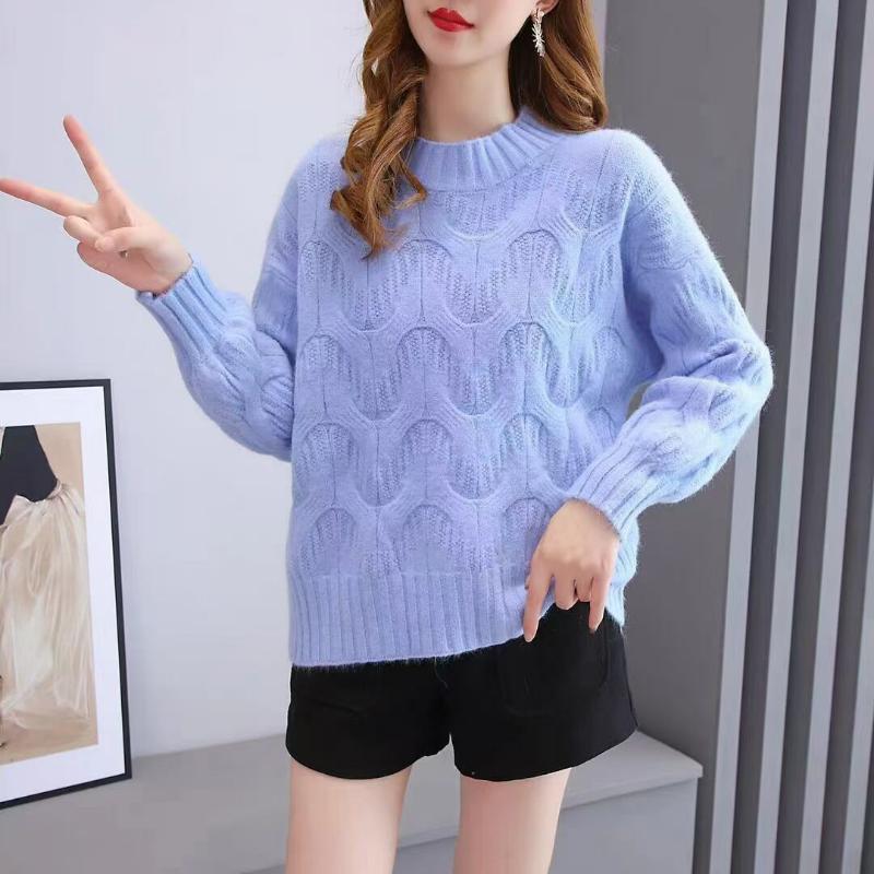 Lantern Sleeves Round Neck Twist Sweater Female Daily Casual Autumn and Winter Korean Version of Loose Thickened Twist Pullover Knitted Sweaters