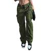 Женские брюки-карго с эластичной талией в стиле хип-хоп, однотонные, с несколькими карманами, мягкие свободные прямые винтажные брюки с высокой талией, уличная одежда, женские длинные брюки на шнурке