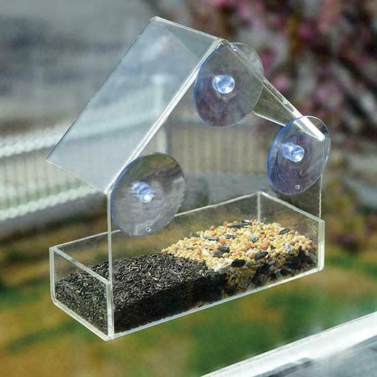 House Shape Bird Feeder with Suction Cup Acrylic Food Case Hummingbird Feeder Pet Supplies